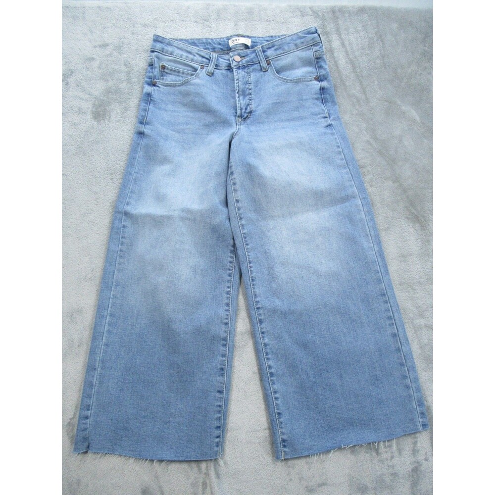 OAT New York Jeans Women's 8/29 Wide Leg Raw Hem Blue Denim 5-Pocket Cropped